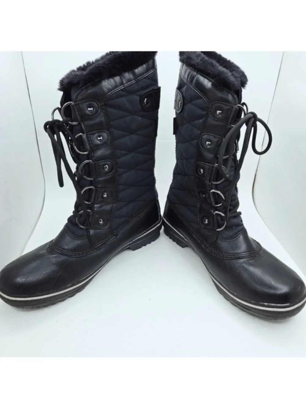 JBU Lorna Black Faux Fur Lined Quilted Lace Up Winter Snow Boots Women's Size 6